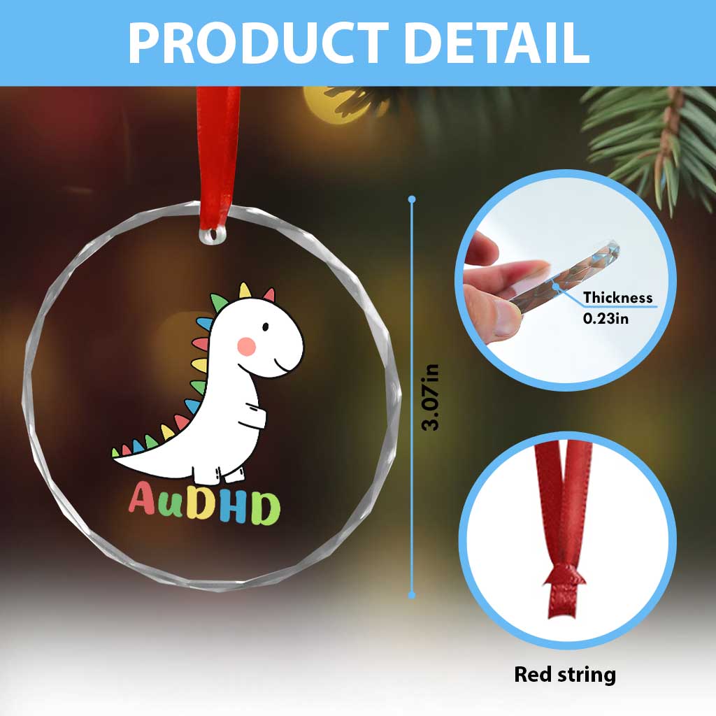 Cute Dinosaur AuDHD Crystal Glass Ornament ADHD Awareness TS02