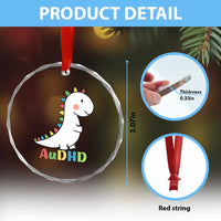 Cute Dinosaur AuDHD Crystal Glass Ornament ADHD Awareness TS02
