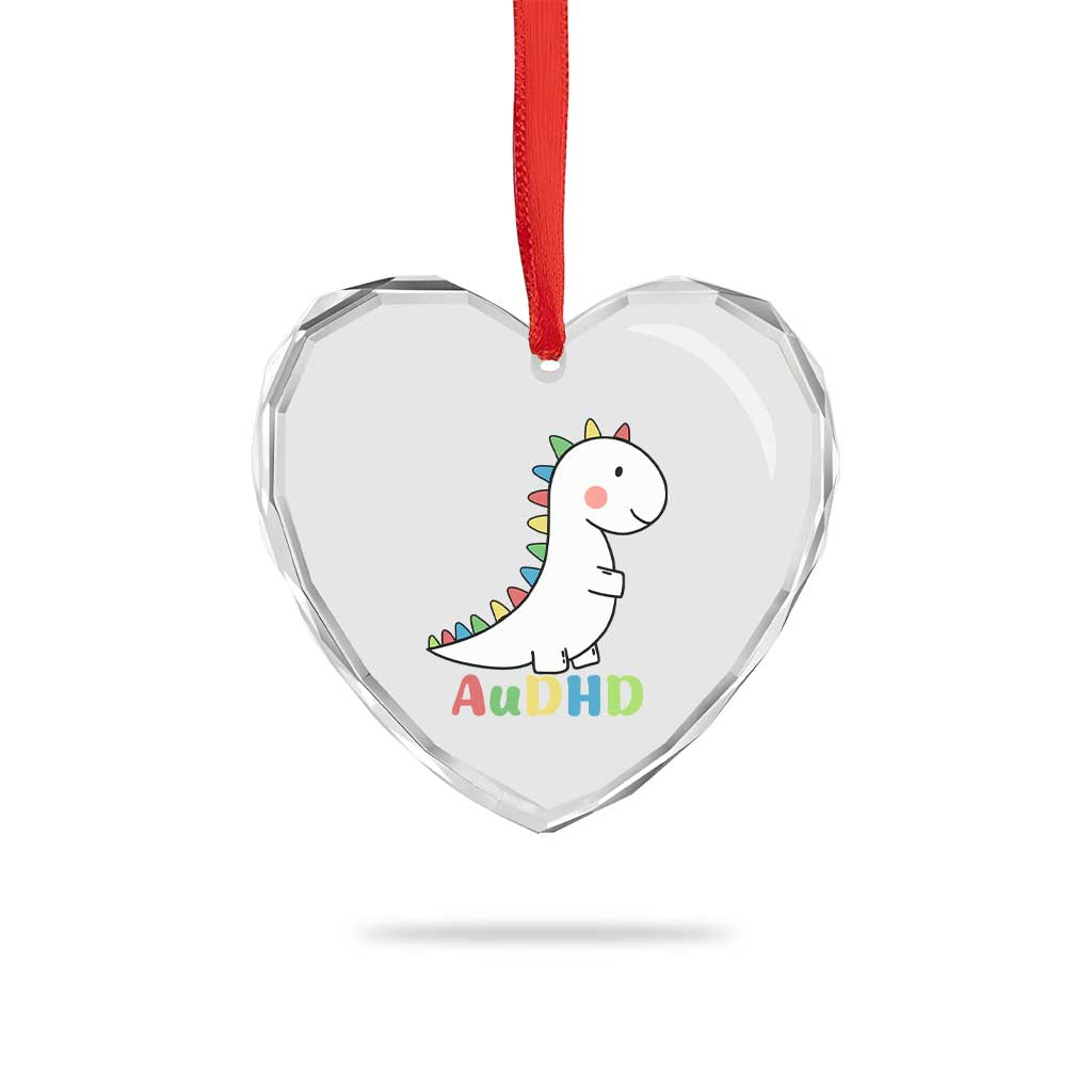 Cute Dinosaur AuDHD Heart Crystal Glass Ornament ADHD Awareness - Wonder Print Shop