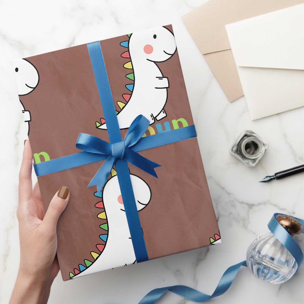 Cute Dinosaur AuDHD Wrapping Paper Roll ADHD Awareness - Wonder Print Shop