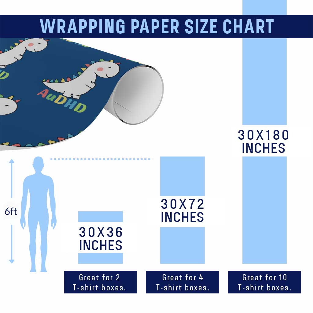 Cute Dinosaur AuDHD Wrapping Paper Roll ADHD Awareness - Wonder Print Shop