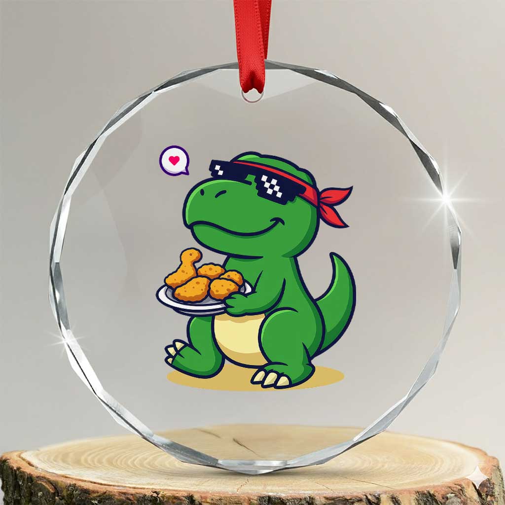 Cute Dinosaur Eating Chicken Nuggets Crystal Glass Ornament Food Humor Gift TS12