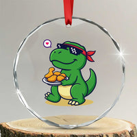 Cute Dinosaur Eating Chicken Nuggets Crystal Glass Ornament Food Humor Gift TS12