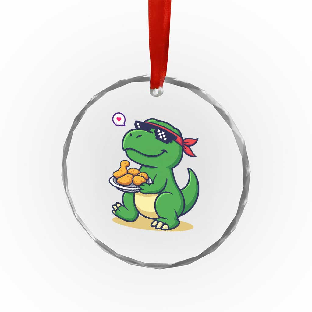 Cute Dinosaur Eating Chicken Nuggets Crystal Glass Ornament Food Humor Gift TS12