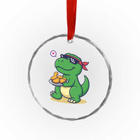 Cute Dinosaur Eating Chicken Nuggets Crystal Glass Ornament Food Humor Gift TS12