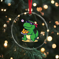 Cute Dinosaur Eating Chicken Nuggets Crystal Glass Ornament Food Humor Gift TS12