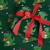 Cute Dinosaur Eating Chicken Nuggets Wrapping Paper Roll Food Humor Gift - Wonder Print Shop