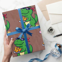 Cute Dinosaur Eating Chicken Nuggets Wrapping Paper Roll Food Humor Gift - Wonder Print Shop