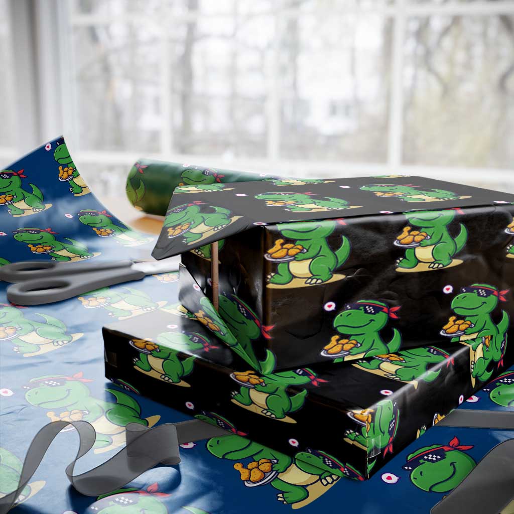 Cute Dinosaur Eating Chicken Nuggets Wrapping Paper Roll Food Humor Gift - Wonder Print Shop