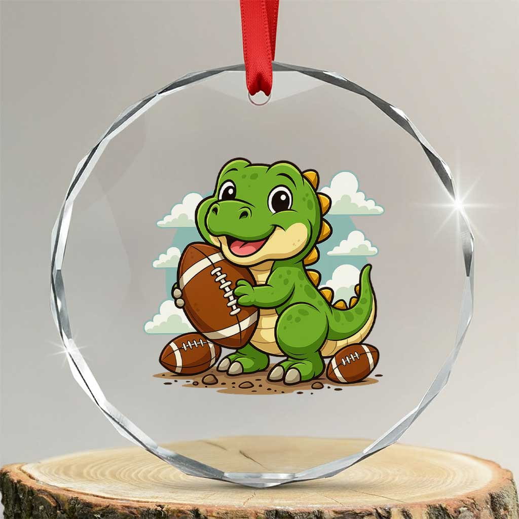 Cute Dinosaur Playing Football Crystal Glass Ornament Funny Kids Gift - Wonder Print Shop