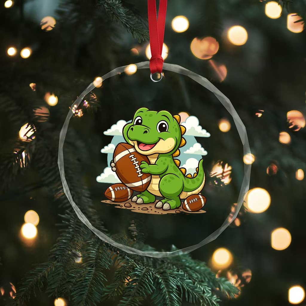 Cute Dinosaur Playing Football Crystal Glass Ornament Funny Kids Gift - Wonder Print Shop