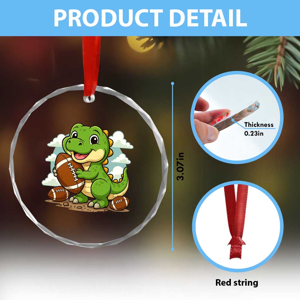Cute Dinosaur Playing Football Crystal Glass Ornament Funny Kids Gift - Wonder Print Shop