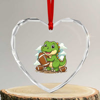 Cute Dinosaur Playing Football Heart Crystal Glass Ornament Funny Kids Gift - Wonder Print Shop