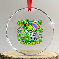 Cute Dinosaur Soccer Player Crystal Glass Ornament St Patricks Day Dino Lover