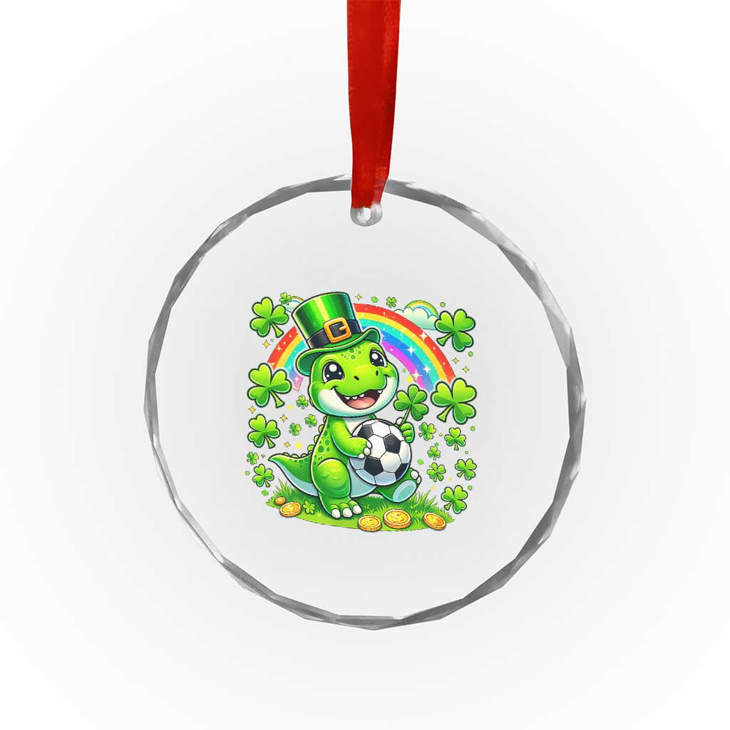 Cute Dinosaur Soccer Player Crystal Glass Ornament St Patricks Day Dino Lover