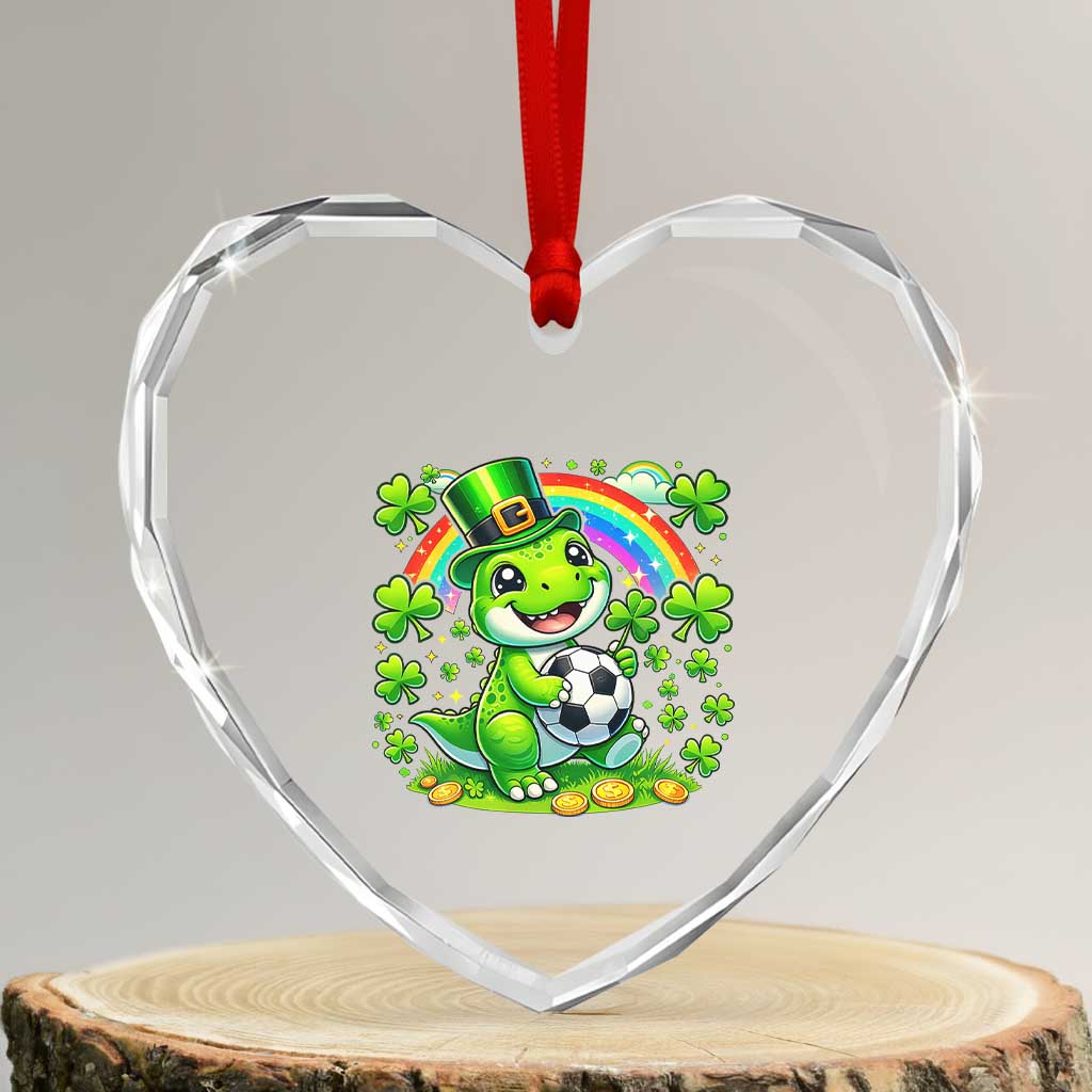 Cute Dinosaur Soccer Player Heart Crystal Glass Ornament St Patricks Day Dino Lover