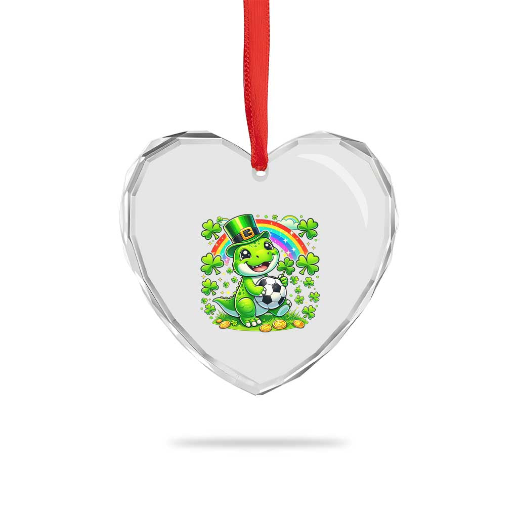 Cute Dinosaur Soccer Player Heart Crystal Glass Ornament St Patricks Day Dino Lover