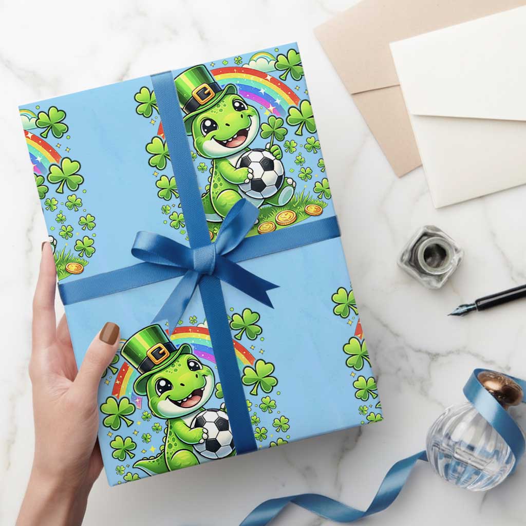 Cute Dinosaur Soccer Player Wrapping Paper Roll St Patricks Day Dino Lover