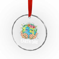 Cute Earth with Floral Earth Day Crystal Glass Ornament