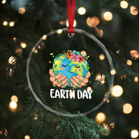 Cute Earth with Floral Earth Day Crystal Glass Ornament