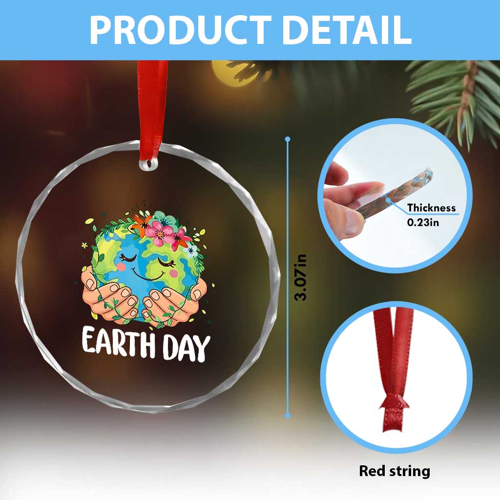 Cute Earth with Floral Earth Day Crystal Glass Ornament