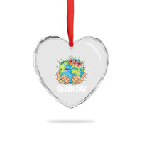 Cute Earth with Floral Earth Day Heart Crystal Glass Ornament
