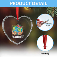 Cute Earth with Floral Earth Day Heart Crystal Glass Ornament