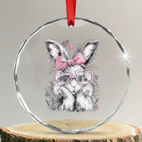 Cute Easter Bunny with Heart Glasses Pink Bow Crystal Glass Ornament Adorable Rabbit Love Aesthetic Gift