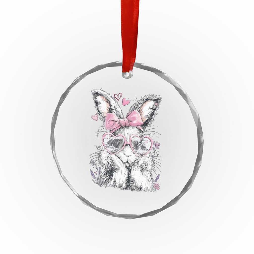 Cute Easter Bunny with Heart Glasses Pink Bow Crystal Glass Ornament Adorable Rabbit Love Aesthetic Gift