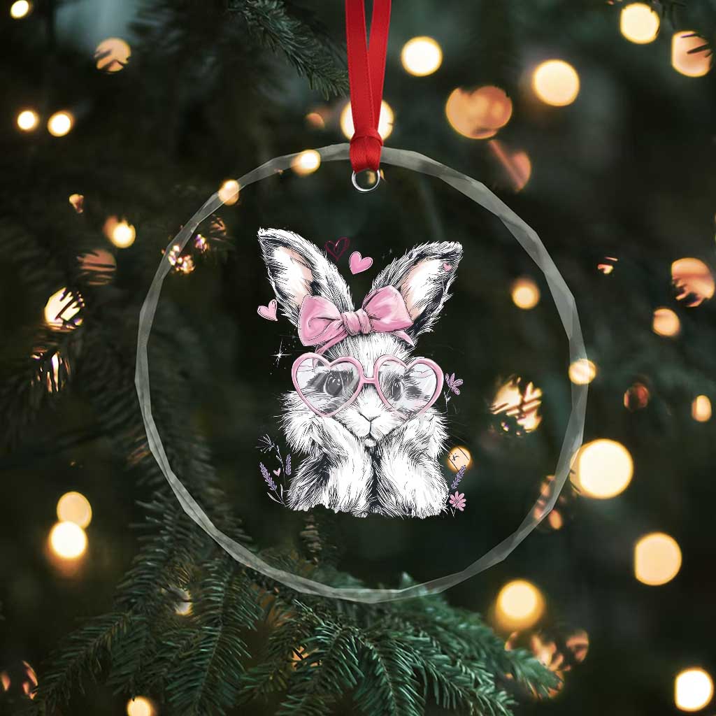 Cute Easter Bunny with Heart Glasses Pink Bow Crystal Glass Ornament Adorable Rabbit Love Aesthetic Gift