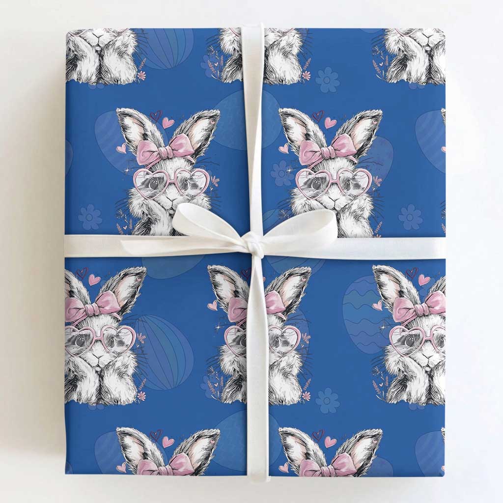 Cute Easter Bunny with Heart Glasses Pink Bow Wrapping Paper Roll Adorable Rabbit Love Aesthetic Gift