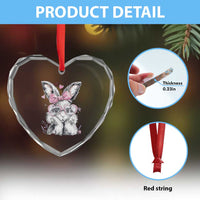 Cute Easter Bunny with Heart Glasses Pink Bow Heart Crystal Glass Ornament Adorable Rabbit Love Aesthetic Gift