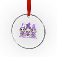 Cute Elephant Gnome Purple Ribbon Alzheimer's Support Crystal Glass Ornament The Heart Never Forgets