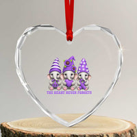 Cute Elephant Gnome Purple Ribbon Alzheimer's Support Heart Crystal Glass Ornament The Heart Never Forgets