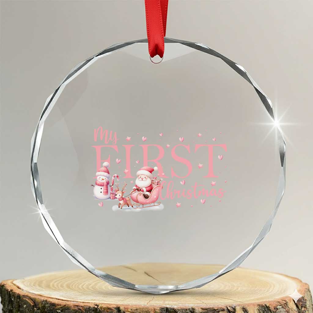 Cute First Xmas Crystal Glass Ornament Pink Santa Snowman TS09