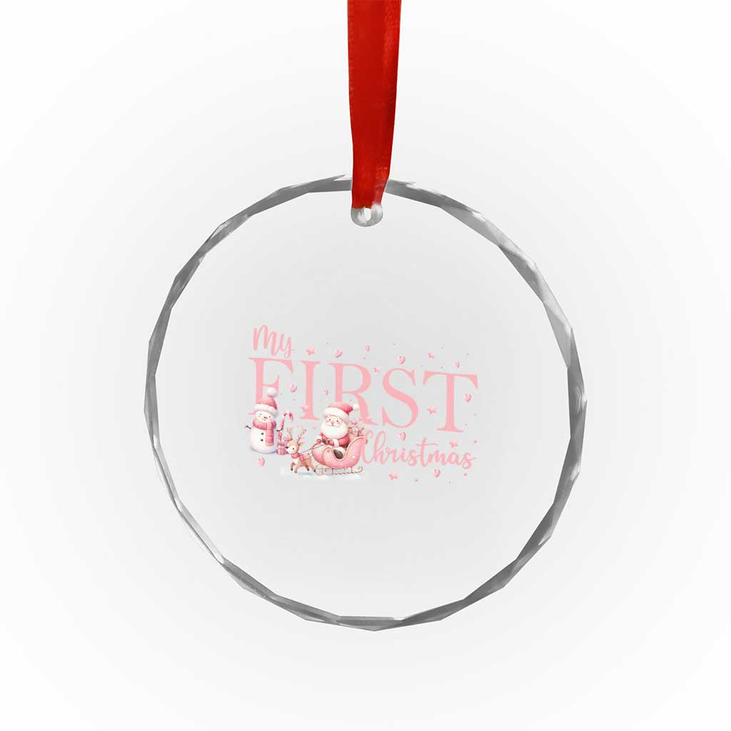 Cute First Xmas Crystal Glass Ornament Pink Santa Snowman TS09