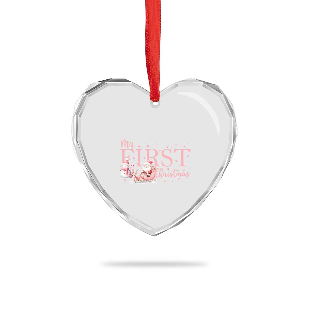 Cute First Xmas Heart Crystal Glass Ornament Pink Santa Snowman - Wonder Print Shop