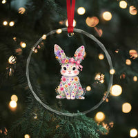 Cute Floral Easter Bunny Graphic Crystal Glass Ornament Adorable Spring Rabbit with Flowers Pastel Aesthetic Gift
