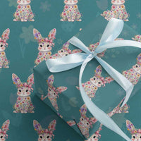 Cute Floral Easter Bunny Graphic Wrapping Paper Roll Adorable Spring Rabbit with Flowers Pastel Aesthetic Gift