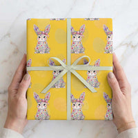 Cute Floral Easter Bunny Graphic Wrapping Paper Roll Adorable Spring Rabbit with Flowers Pastel Aesthetic Gift