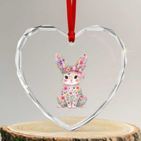 Cute Floral Easter Bunny Graphic Heart Crystal Glass Ornament Adorable Spring Rabbit with Flowers Pastel Aesthetic Gift