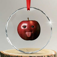 Cute Freaky Apple with Tongue Out Crystal Glass Ornament Funny Goofy AI Fruit Meme - Wonder Print Shop
