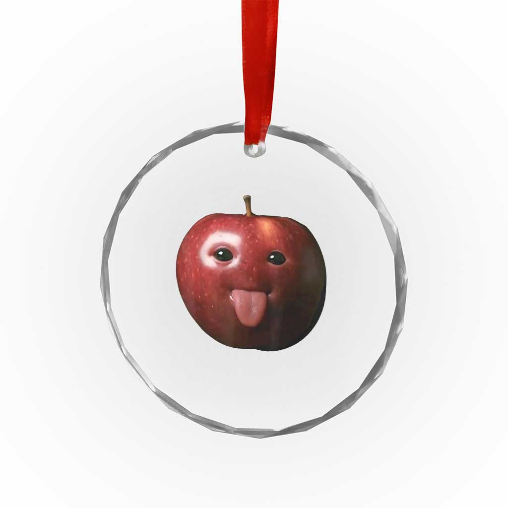 Cute Freaky Apple with Tongue Out Crystal Glass Ornament Funny Goofy AI Fruit Meme - Wonder Print Shop