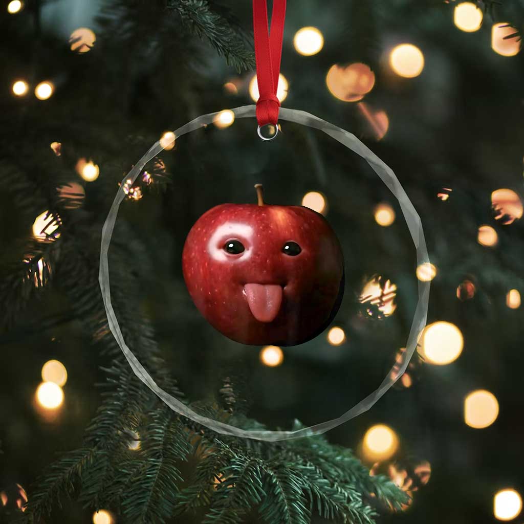 Cute Freaky Apple with Tongue Out Crystal Glass Ornament Funny Goofy AI Fruit Meme - Wonder Print Shop