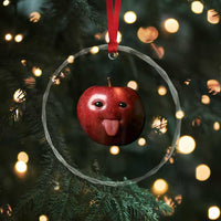 Cute Freaky Apple with Tongue Out Crystal Glass Ornament Funny Goofy AI Fruit Meme - Wonder Print Shop
