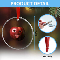 Cute Freaky Apple with Tongue Out Crystal Glass Ornament Funny Goofy AI Fruit Meme - Wonder Print Shop