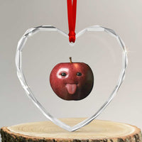 Cute Freaky Apple with Tongue Out Heart Crystal Glass Ornament Funny Goofy AI Fruit Meme - Wonder Print Shop