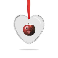 Cute Freaky Apple with Tongue Out Heart Crystal Glass Ornament Funny Goofy AI Fruit Meme - Wonder Print Shop