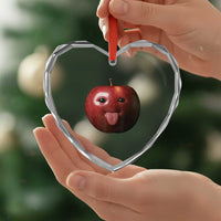 Cute Freaky Apple with Tongue Out Heart Crystal Glass Ornament Funny Goofy AI Fruit Meme - Wonder Print Shop