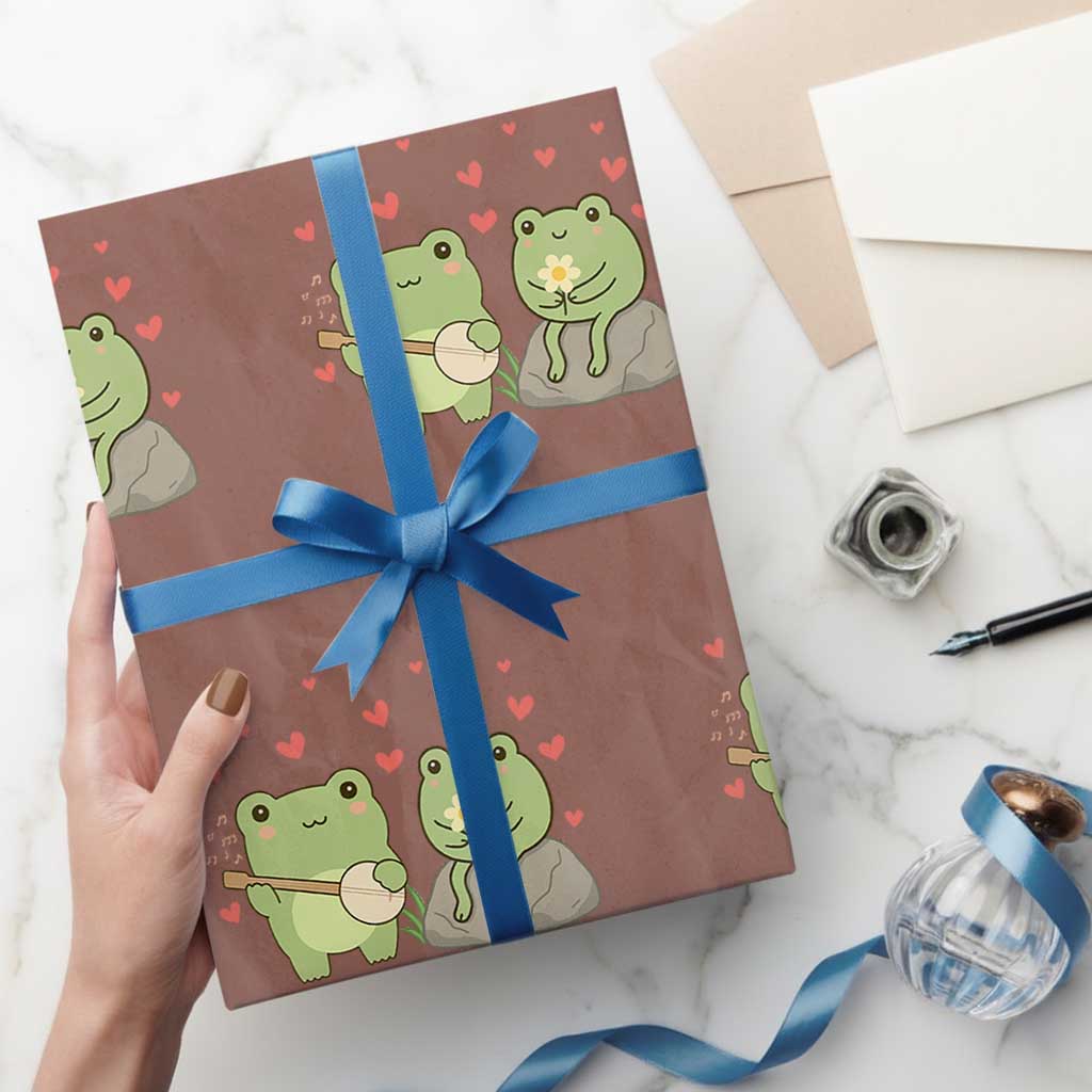Cute Frog Lover Gift Wrapping Paper Roll Romantic Frog Music - Wonder Print Shop